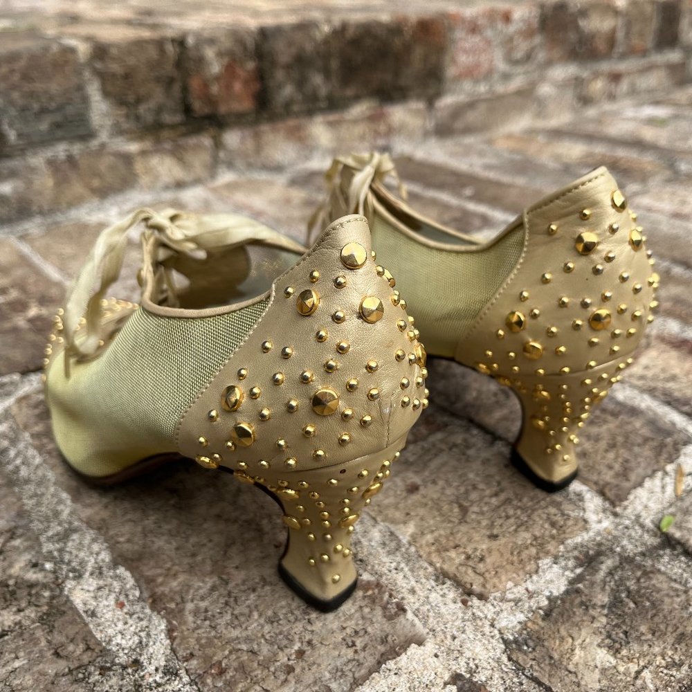 Fantasy Collection Women's Heels Gold Studded Lace Up Ballroom NWOB Size 8.5 - Picture 6 of 11